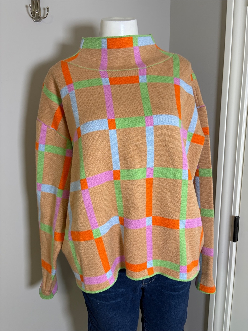 Anthropologie MAEVE The Carys Mock neck Sweater Multicolor Plaid Turtleneck Sz M - Picture 4 of 13